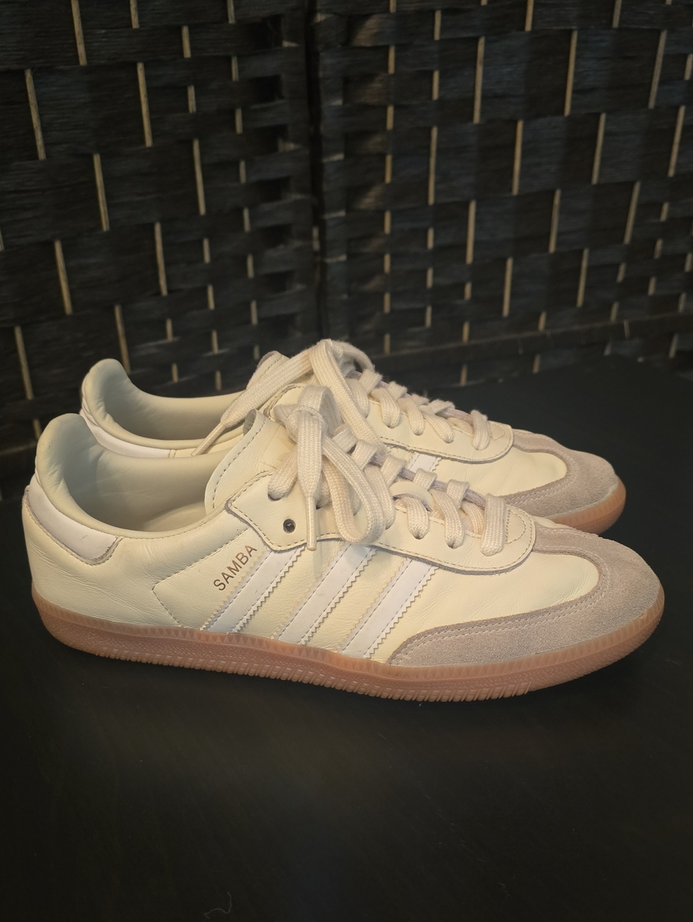 Adidas Samba OG Leather Sneakers - White / Grey / Gum Sole, Mens 7.5 Womens 8.5